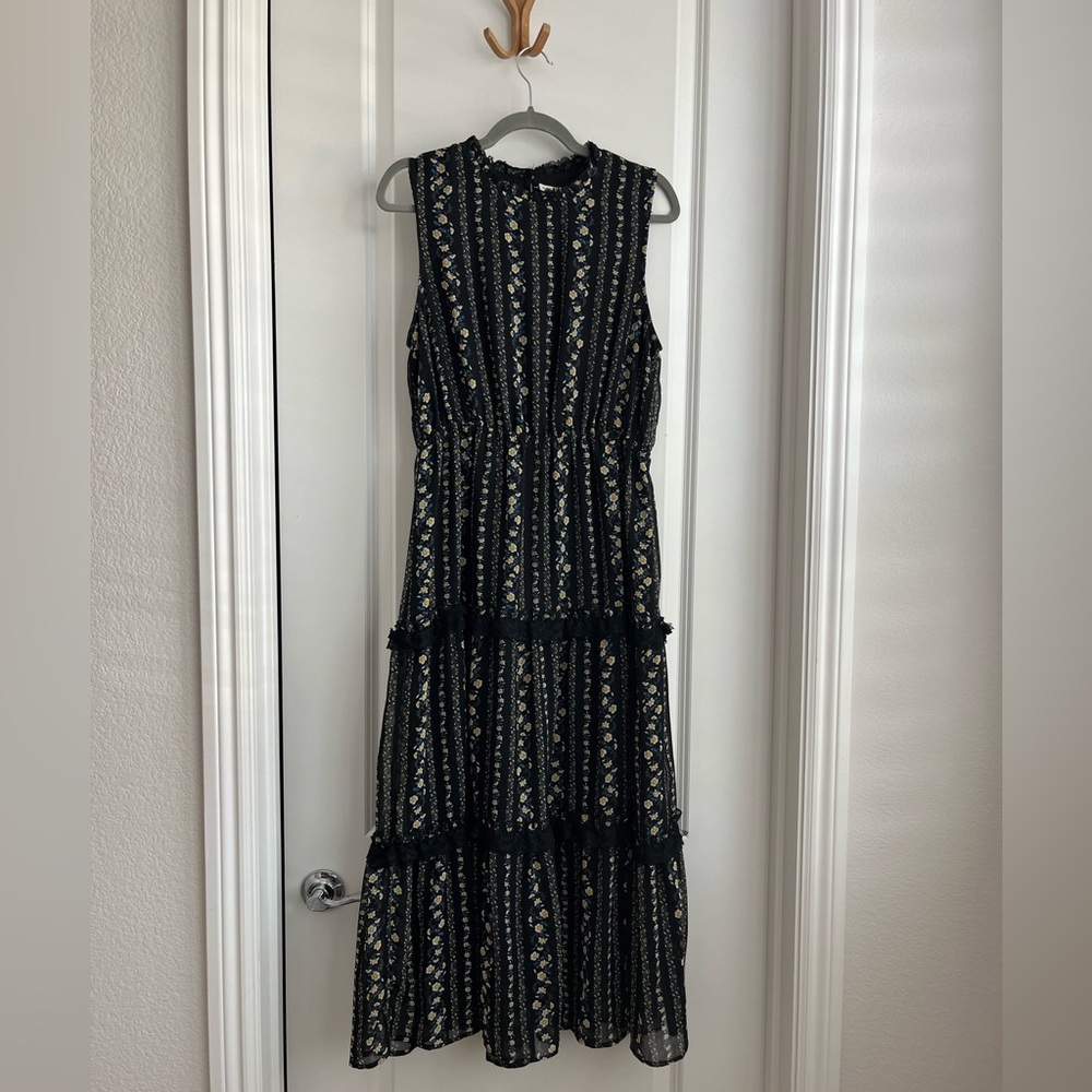 Moonriver floral black midi dress - size L